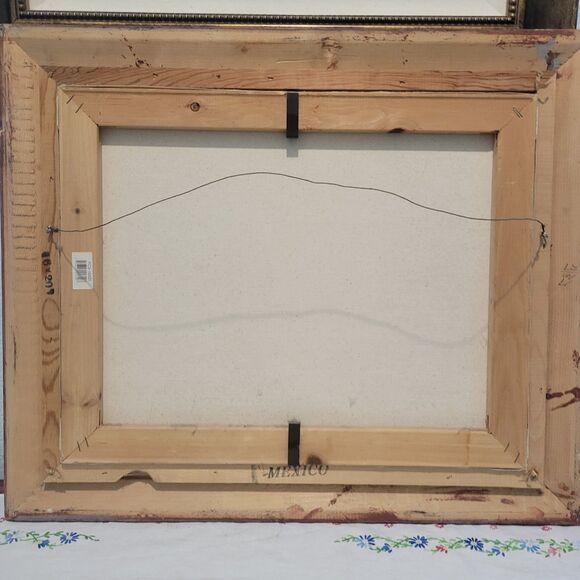 Vtg Oil Painting 25"x21" Canvas Snow Cabin stream Trees Water Sgn BD Pollard '93 - Picture 11 of 16